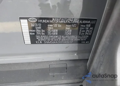 2023 Hyundai Santa Fe Xrt из США, поврежденный, VIN 5NMS64AJXPH486137
